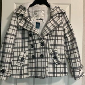 SOLD! Cropped gray plaid pea coat